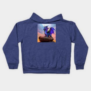 Baby Blue Winged Dragon on a Rock Kids Hoodie